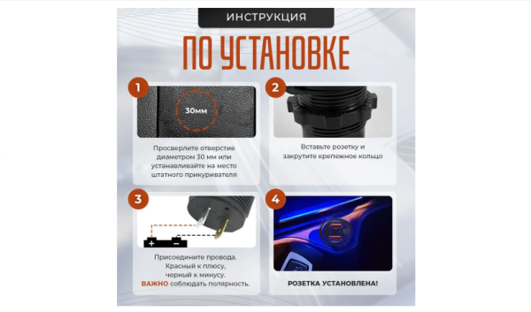 Врезная розетка прикуривателя 2USB+Type C Врезная розетка прикуривателя 2USB+Type C